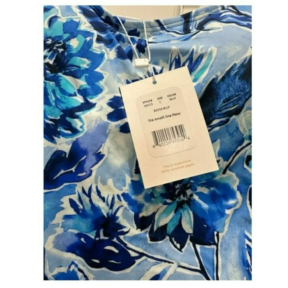 Andie Swim The Amalfi One Piece Swimsuit Bathing Suit Blue Floral‎ Size Large